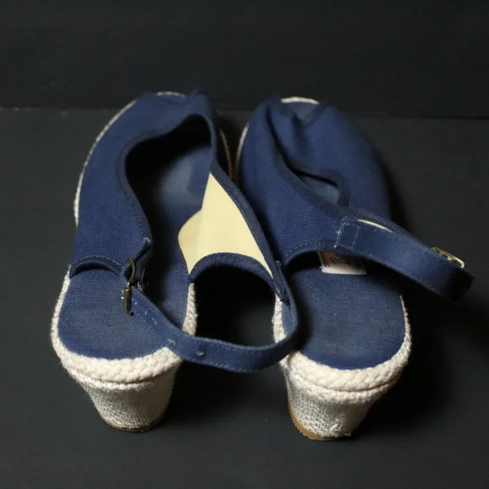 Vintage Navy Peep Toe Espadrilles 7.5